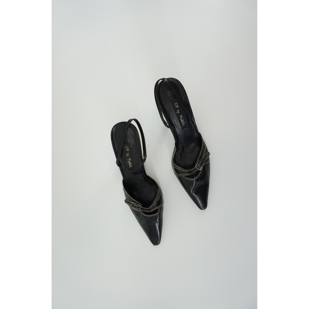CF by Falchi Y2k Classic Slingback Heels Pointed Toe Contrast Stitch Black 8.5